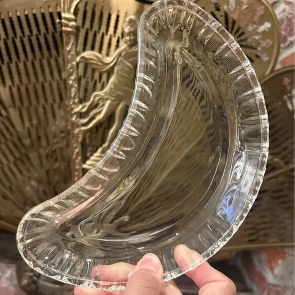 Set of 2 vintage Clear Glass Crescent moon Dishes